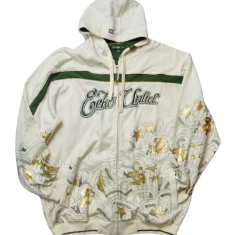 Vintage Ecko Unltd Green and Cream Color Hoodie Full Zip Jacket Men’s Size XXL